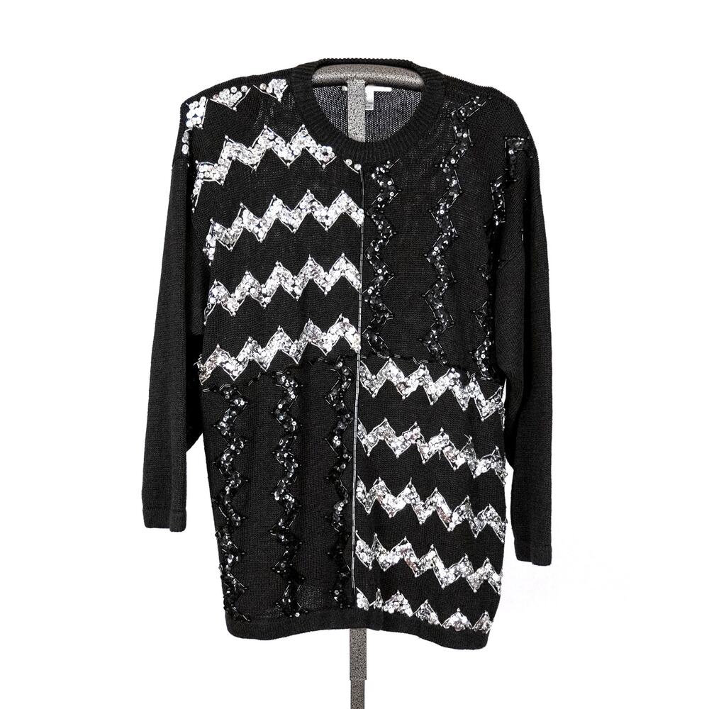 Vintage Victoria Woman Ramie Sweater Women's 2X Beaded Sequins Sweater Geometric